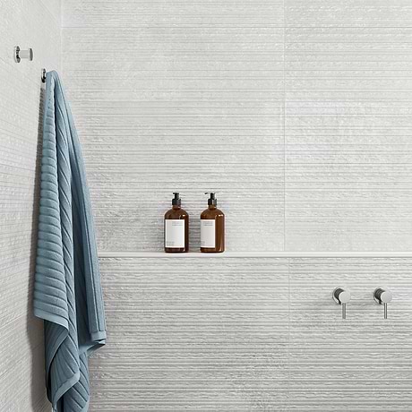 Stoneside Linen Warm Gray Deco 12x36 Matte Ceramic Tile