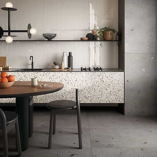 Kobe Cement Smoke Gray 24x48 Terrazzo Look Matte Porcelain Tile