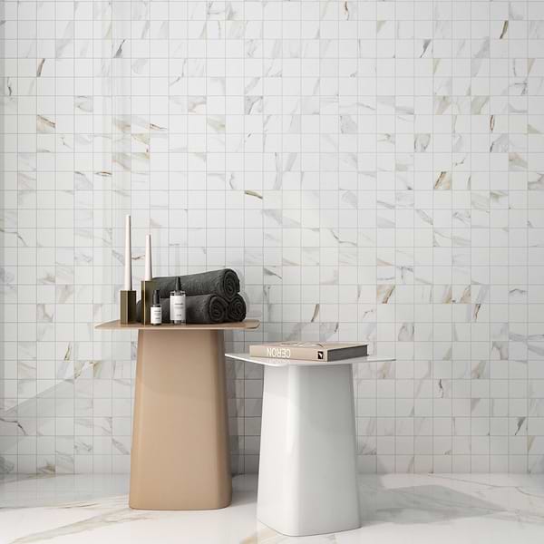 Minera Aurora Gold 2x2 Marble Look Matte Mosaic Tile