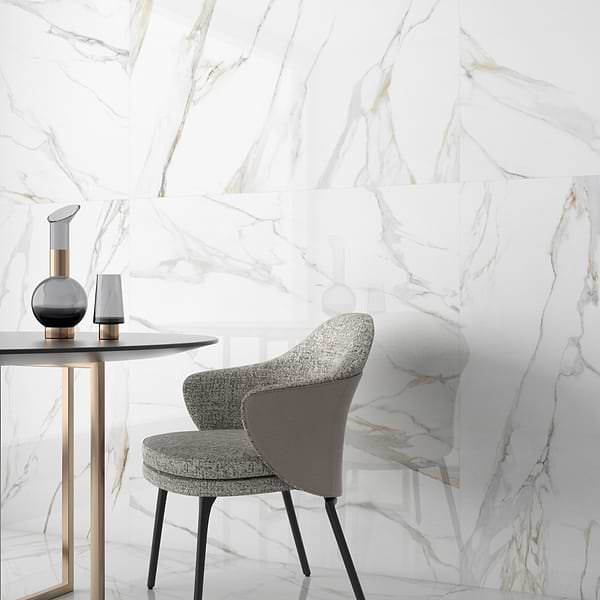 Minera Aurora Gold 48x48 Marble Look Polished Porcelain Tile