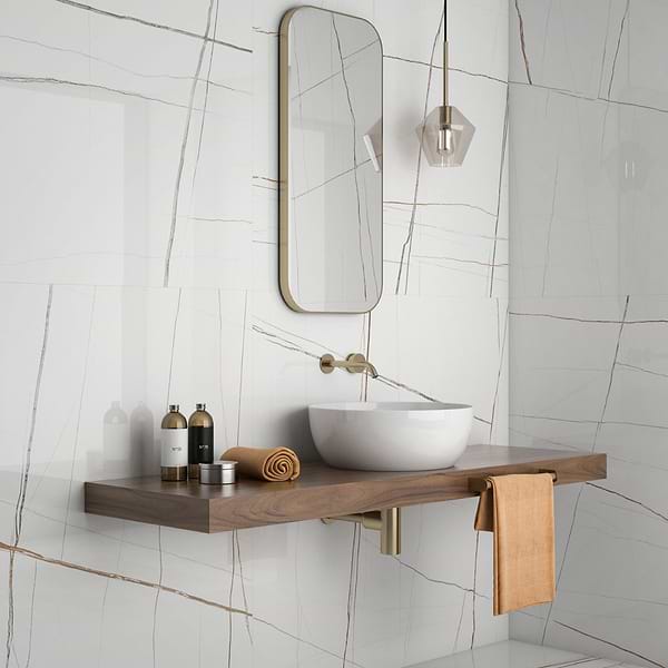 Minera Sahara Blanco White 48x48 Marble Look Polished Porcelain Tile