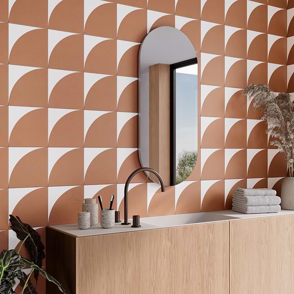 Stacy Garcia Maddox Deco Floor Terracotta Orange 8x8 Matte Porcelain Tile