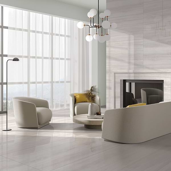 Nashville White 24x48 Travertine Look Polished Porcelain Tile