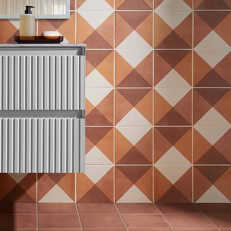 Art Geo by Elizabeth Sutton Deco Plaid Terracotta 8x8 Matte Porcelain Tile