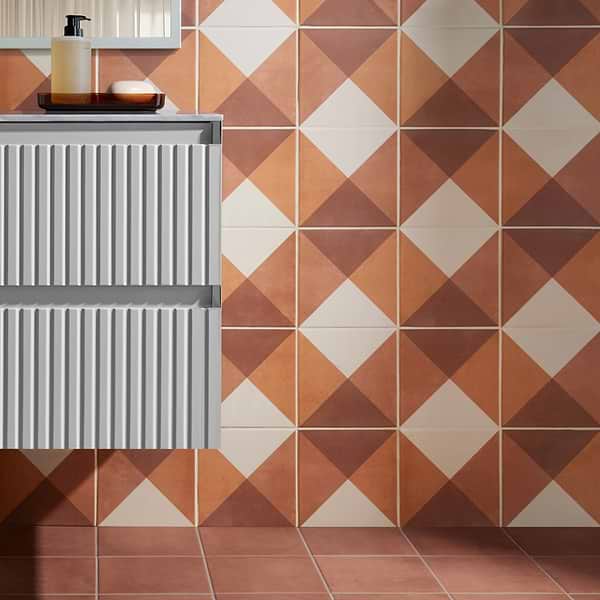 Art Geo by Elizabeth Sutton Deco Plaid Terracotta 8x8 Matte Porcelain Tile