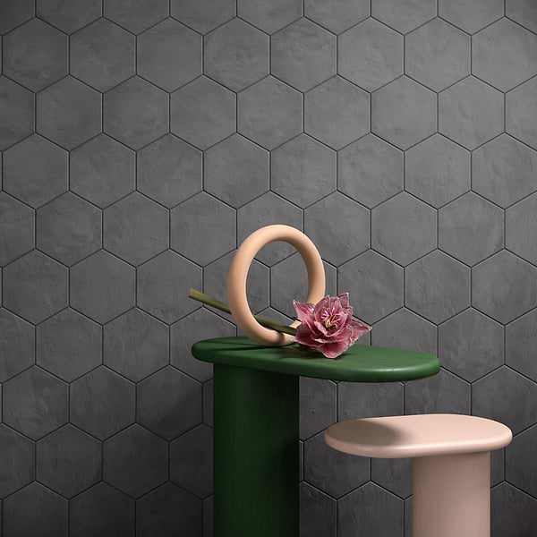Ava Charcoal Black 8" Hexagon Matte Porcelain Tile