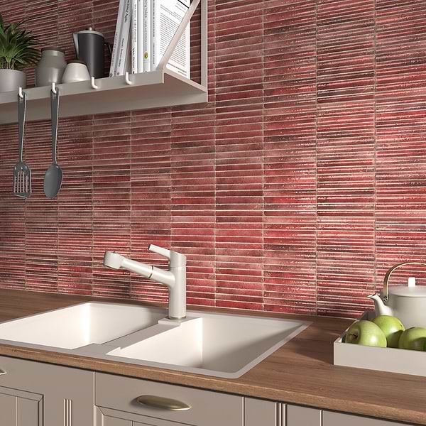 Curve Fluted Red 6x12 3D Glossy Ceramic Tile