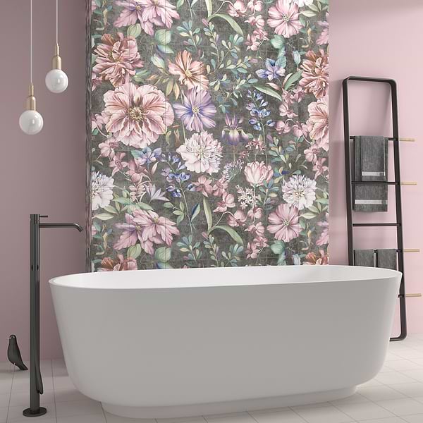 Angela Harris Wilder Garden Pink 8x8 Mural Matte Porcelain Tile