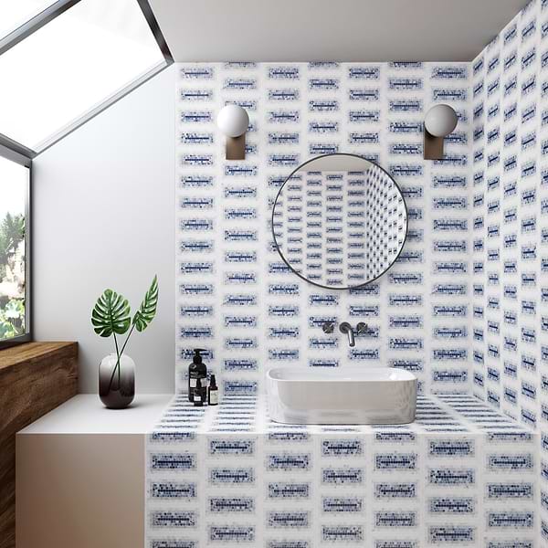 Ako Azul Blue 4x9 Rectangle Marble Micro Mosaic Tile