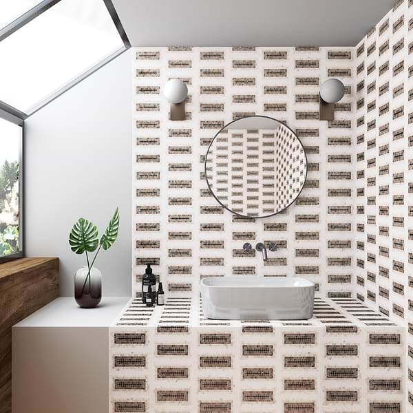 Ako Saint Laurent Brown 4x9 Rectangle Marble Micro Mosaic Tile