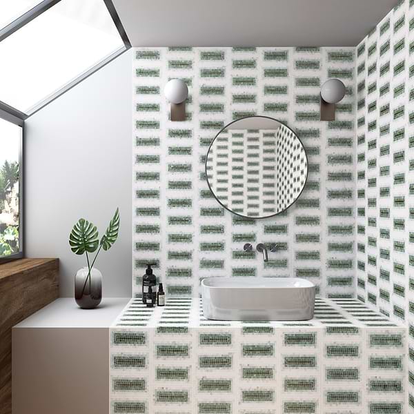 Ako Verde Green 4x9 Rectangle Marble Micro Mosaic Tile