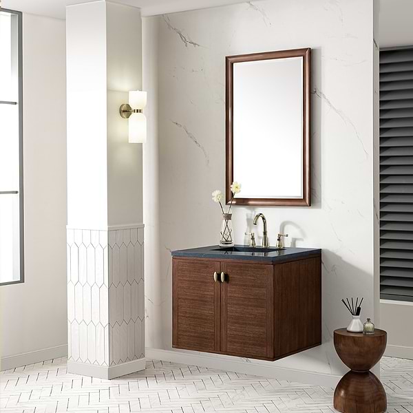 James Martin Vanities Amberly Mid-Century Walnut 30" Single Vanity with Charcoal Soapstone Quartz Top