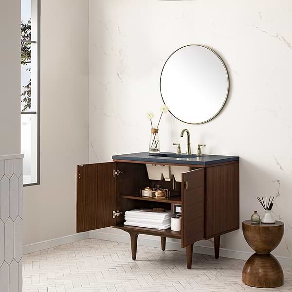 James Martin Vanities Amberly Mid-Century Walnut 36" Single Vanity with Charcoal Soapstone Quartz Top