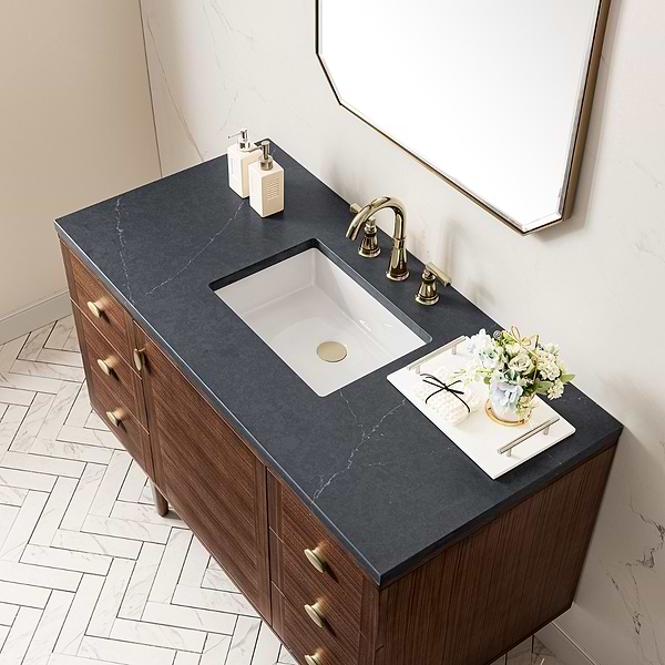 James Martin Vanities Amberly Mid-Century Walnut 48" Single Vanity with Charcoal Soapstone Quartz Top