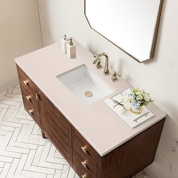 James Martin Vanities Amberly Mid-Century Walnut 48" Single Vanity with Eternal Marfil Quartz Top