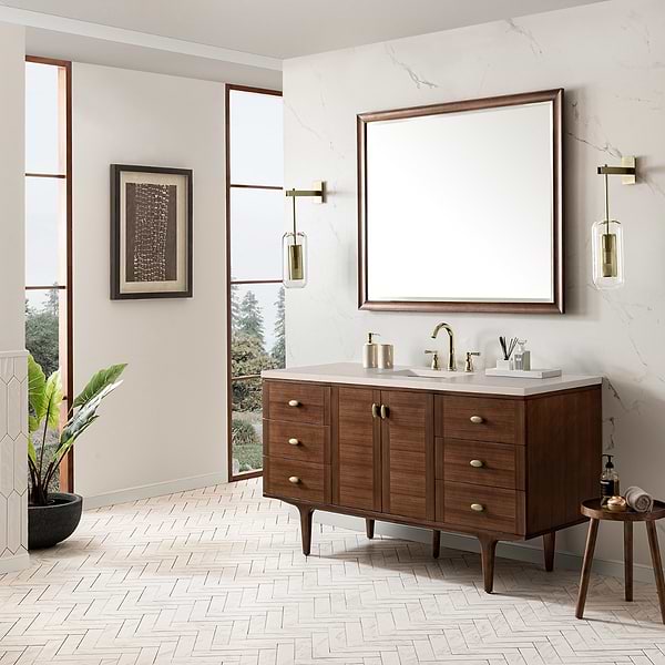 James Martin Vanities Amberly Mid-Century Walnut 60" Single Vanity with Eternal Marfil Quartz Top