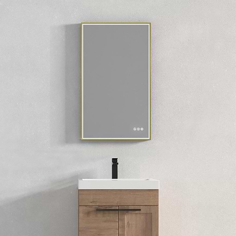 Mage Brushed Gold 24x36" Framed Rectangle LED Mirror