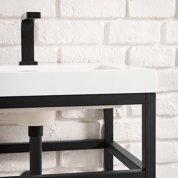 James Martin Vanities Boston Matte Black 32" Freestanding Vanity with White Integrated Top