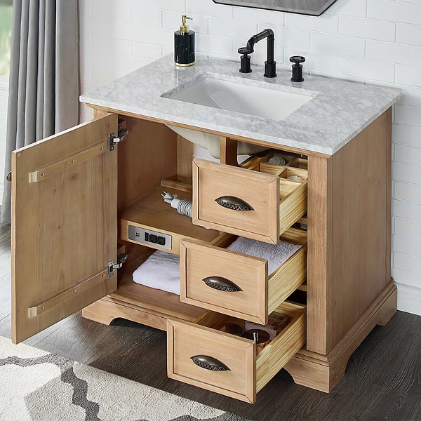 Olivier Blonde Wood 36" Single Vanity with Carrara Marble Top