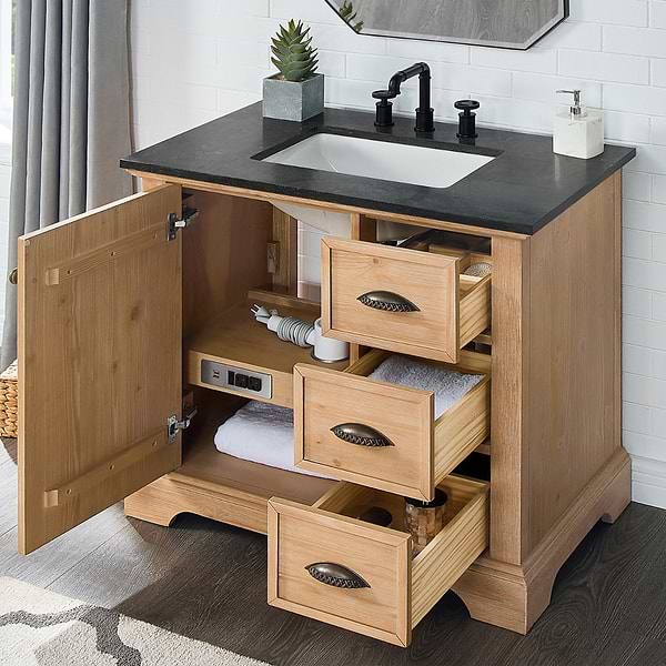 Olivier Blonde Wood 36" Single Vanity with Black Marble Top