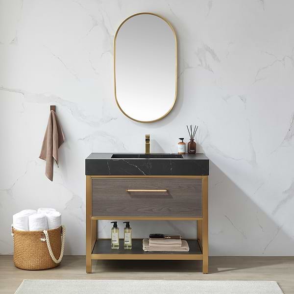 Olinda Brushed Gold 20x36" Framed Oval Mirror