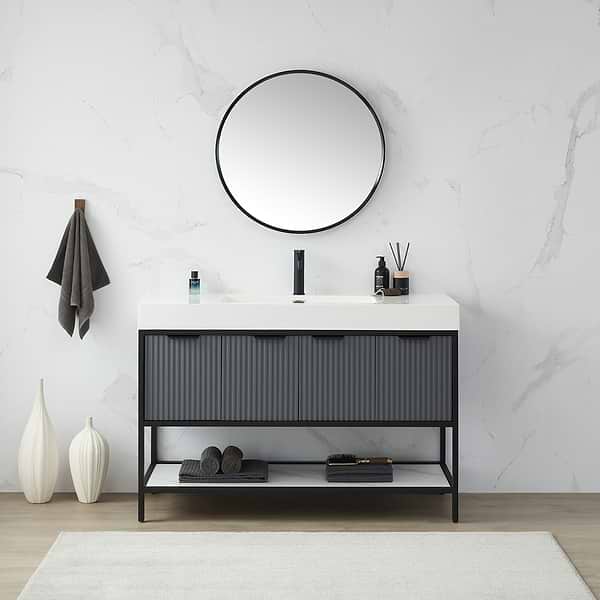 Olinda Brushed Black 28" Framed Round Mirror