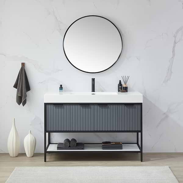 Olinda Brushed Black 32" Framed Round Mirror