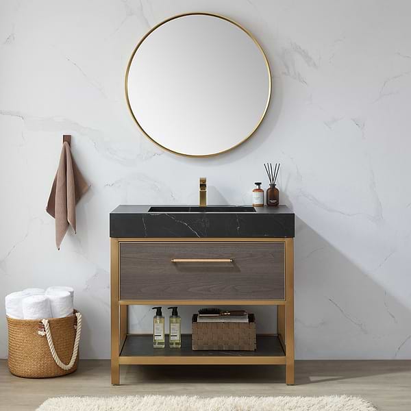 Olinda Brushed Gold 32" Framed Round Mirror