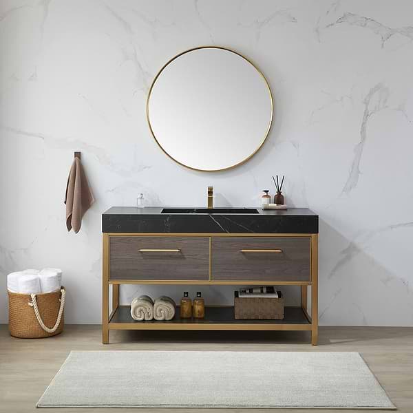 Olinda Brushed Gold 35.4" Framed Round Mirror