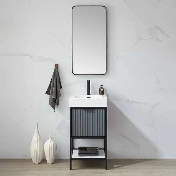 Olinda Brushed Black 18x36" Framed Rectangle Mirror