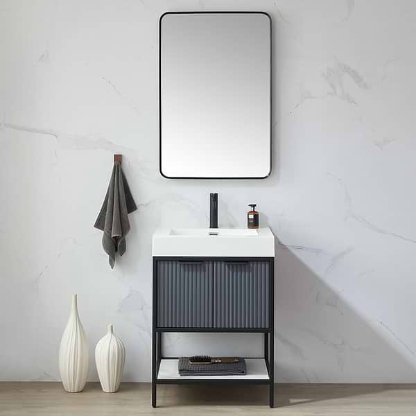 Olinda Brushed Black 24x36" Framed Rectangle Mirror