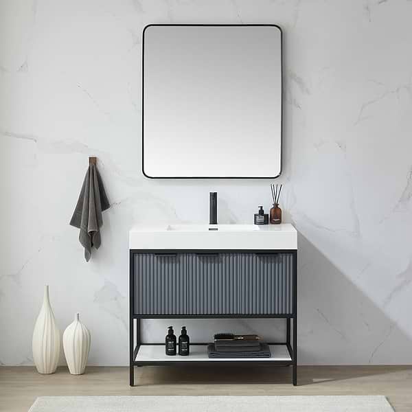 Olinda Brushed Black 32x36" Framed Rectangle Mirror