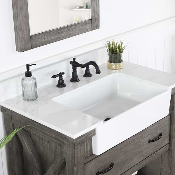 Inwood Gray Oak 36" Single Vanity with White Stone Top and Farmhouse Sink