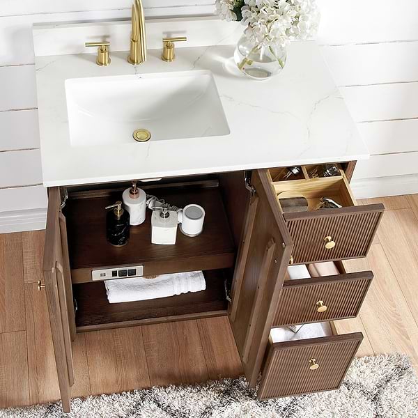 Florencia Brown Oak 36" Single Vanity with Pacific White Quartz Top