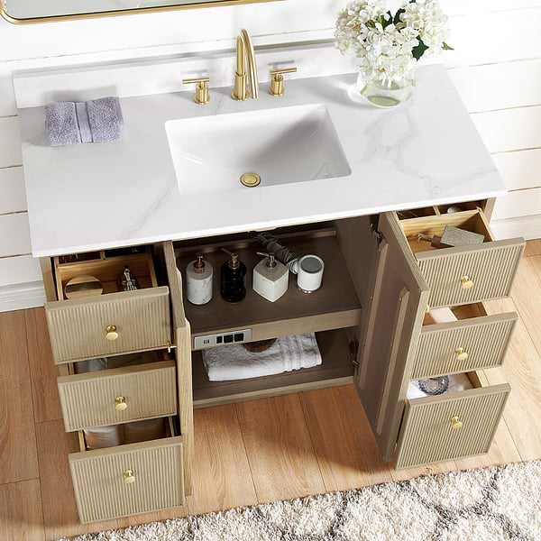 Florencia Blonde Oak 48" Single Vanity with Pacific White Quartz Top