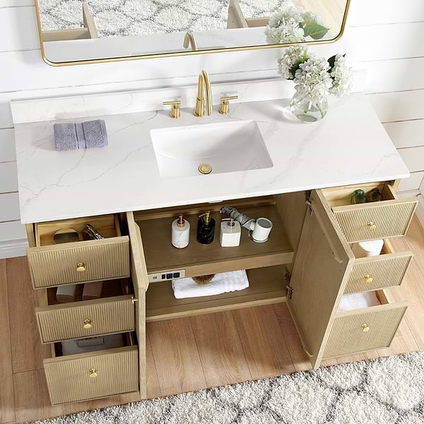 Florencia Blonde Oak 60" Single Vanity with Pacific White Quartz Top