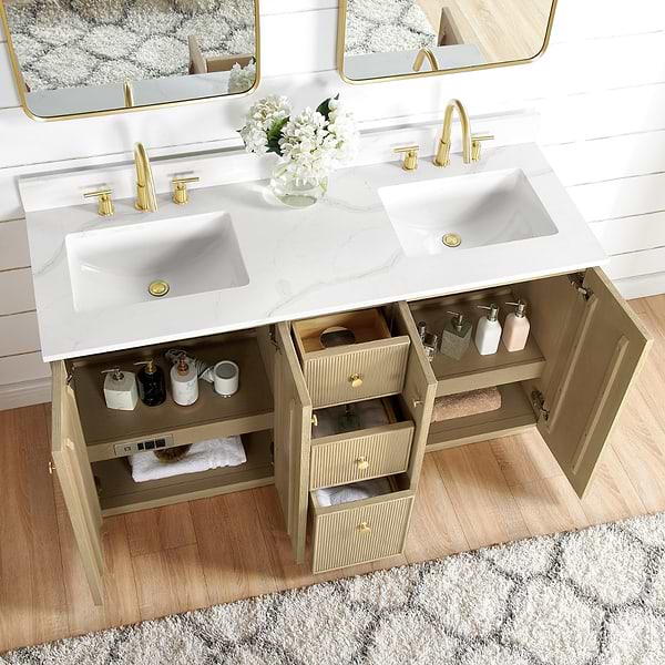 Florencia Blonde Oak 60" Double Vanity with Pacific White Quartz Top