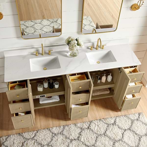 Florencia Blonde Oak 84" Double Vanity with Pacific White Quartz Top