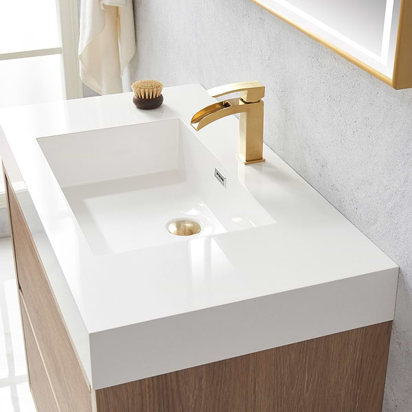 Serrano Blonde Oak 36" Single Freestanding Vanity with White Integrated Top