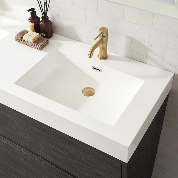 Serrano Black Oak 60" Double Freestanding Vanity with White Integrated Top