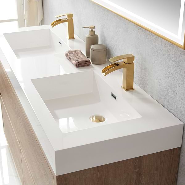 Serrano Blonde Oak 60" Double Freestanding Vanity with White Integrated Top