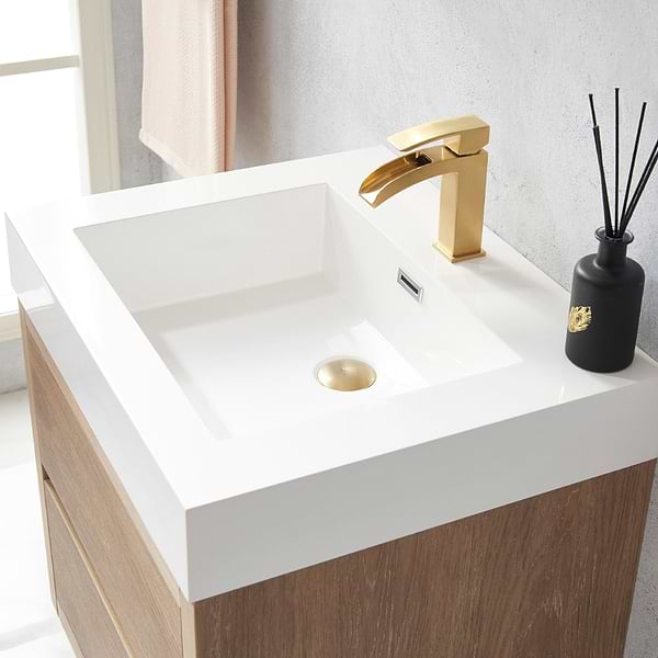 Serrano Blonde Oak 24" Single Floating Vanity with White Integrated Top