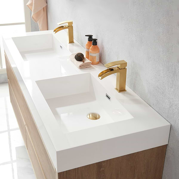 Serrano Blonde Oak 60" Double Floating Vanity with White Integrated Top