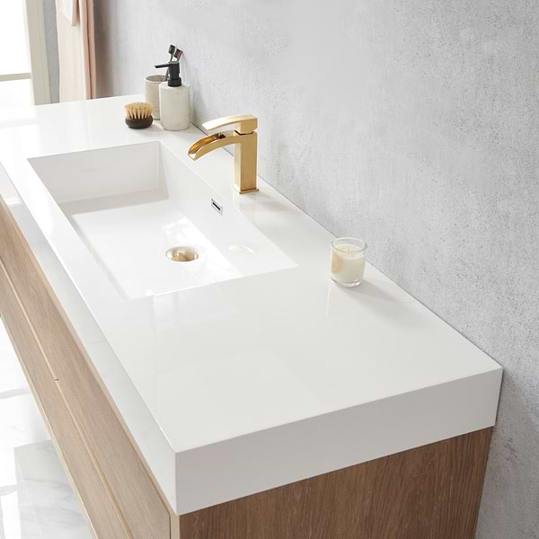 Serrano Blonde Oak 60" Single Floating Vanity with White Integrated Top