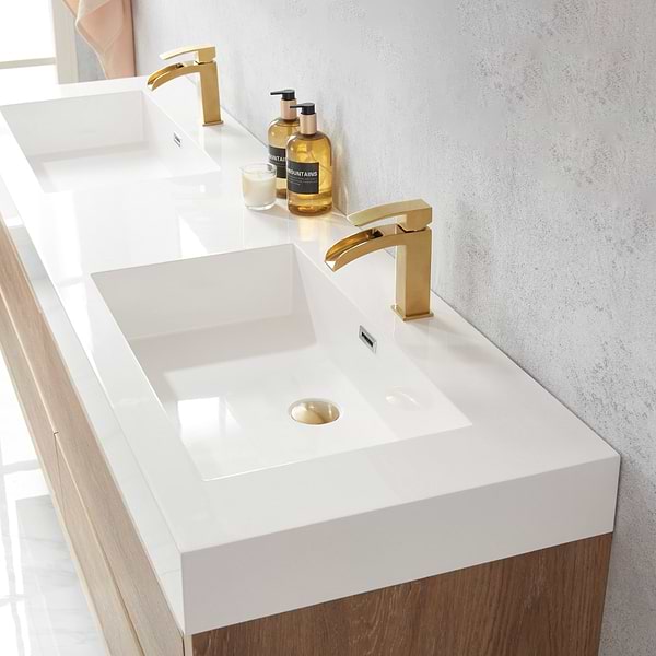 Serrano Blonde Oak 72" Double Floating Vanity with White Integrated Top