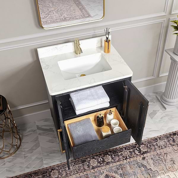 Kaitlin Black Oak 30" Single Vanity with White Composite Stone Top