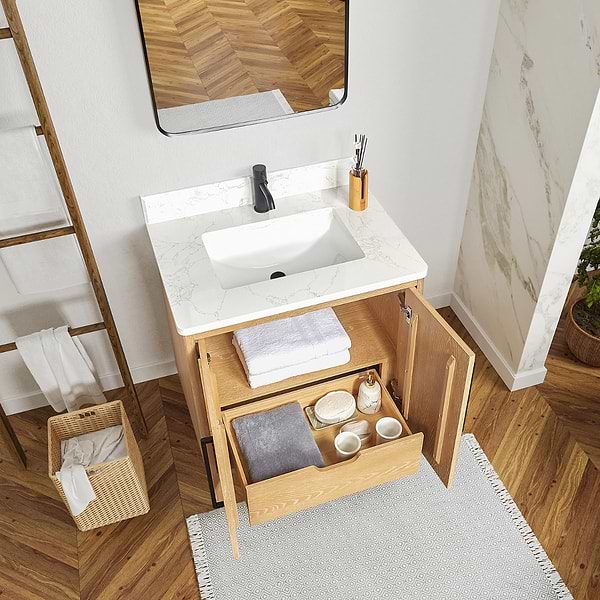 Kaitlin Blonde Oak 30" Single Vanity with White Composite Stone Top