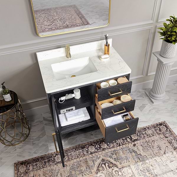 Kaitlin Black Oak 36" Single Vanity with White Composite Stone Top