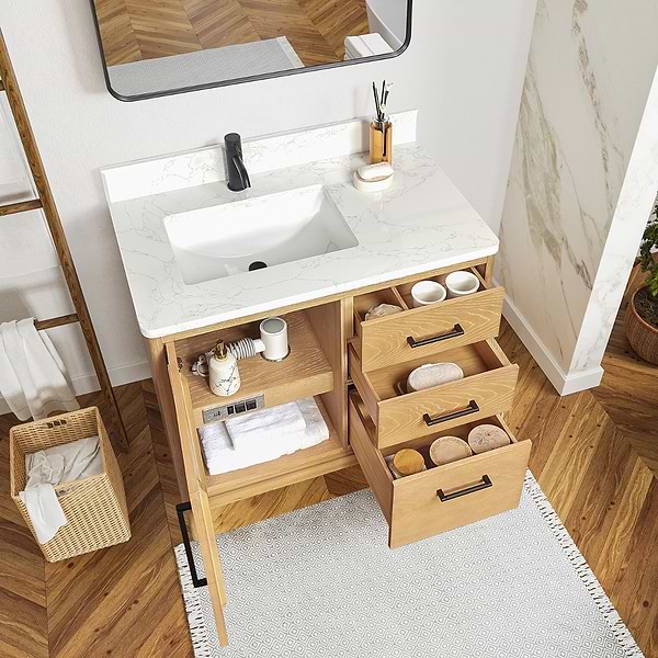 Kaitlin Blonde Oak 36" Single Vanity with White Composite Stone Top