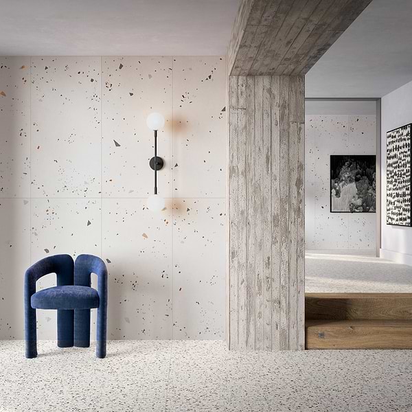 Kobe Cement Ice White 24x48 Terrazzo Look Matte Porcelain Tile